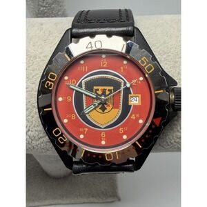 Mil-Time Mens Watch Coat Of Arms Germany New Battery 40MM 7.75" Leather Band